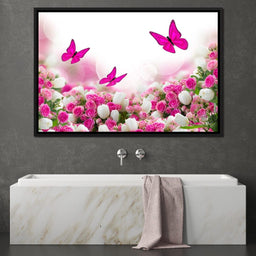 Pink Roses & Butterflies - NicheCanvas