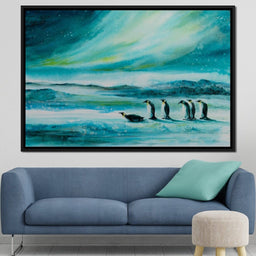Penguins Under the Aurora Borealis - NicheCanvas