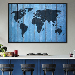 World Map - Blue Planks - NicheCanvas