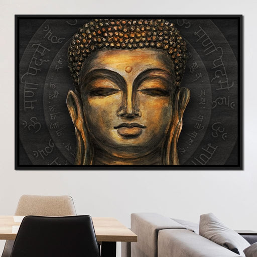Traditional Buddha - Gorgeous large buddha canvas wall art with traditional text design