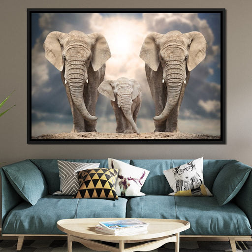 Elephant Family Under the Sun Canvas Print