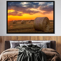 Hay Bales Sunset - NicheCanvas