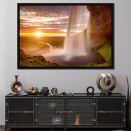Sunset over Seljalandsfoss Waterfall - NicheCanvas
