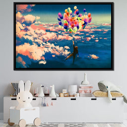 Flying with Colorful Balloons - NicheCanvas