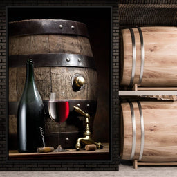 Wine bottle and barrel - NicheCanvas