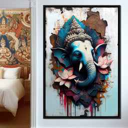 Blue Ganesh Portrait - NicheCanvas