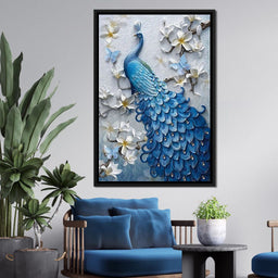 Blue Peacock Flower 1 panel Left - NicheCanvas