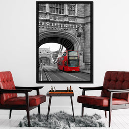 Red Bus Passing on the Tower Bridge - NicheCanvas