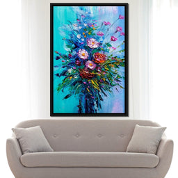 Bouquet of Flowers on Blue Background - NicheCanvas