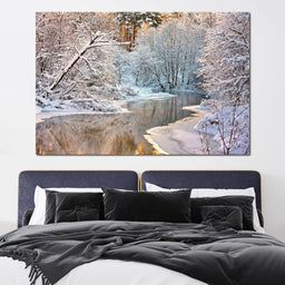 Winter River Landscape - NicheCanvas