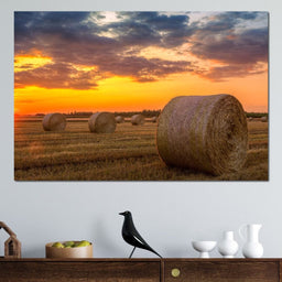 Hay Bales Sunset - NicheCanvas