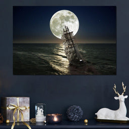 Sailing Under the Giant Moon - NicheCanvas