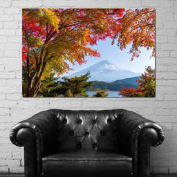 Autumn Trees by Mount Fuji - NicheCanvas