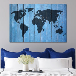 World Map - Blue Planks - NicheCanvas