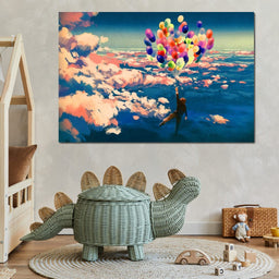 Flying with Colorful Balloons - NicheCanvas