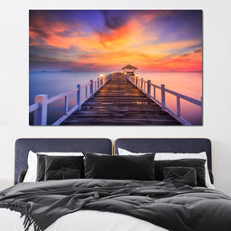 Celebrated Pier Pink Sunset - NicheCanvas