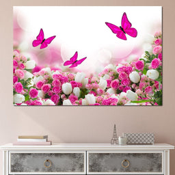 Pink Roses & Butterflies - NicheCanvas