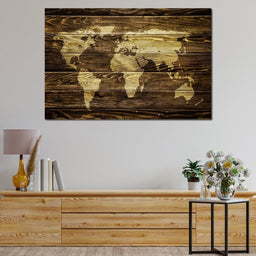 World Map - Oak Planks - NicheCanvas