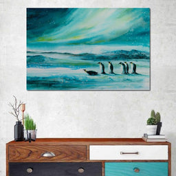 Penguins Under the Aurora Borealis - NicheCanvas