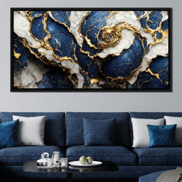 Luxury Abstract Marble in Blue, White & Gold - NicheCanvas