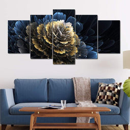 Dark Blue Digital Flower Multi Panel Canvas Wall Art - NicheCanvas