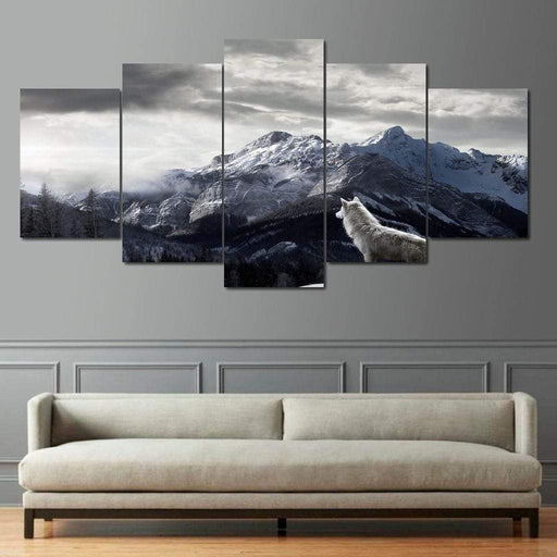 The King Of The Mountain - Canvas Print - gorgeous wall art of wolf staring into the beautiful mountains - this one of a kind artwork can be displayed in any living space | NicheCanvas