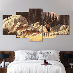 Yellowstone Elk Multi Panel Canvas Wall Art - NicheCanvas