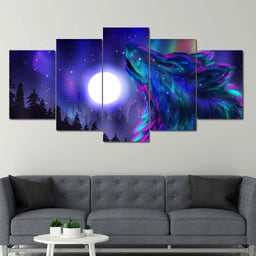 Psychedelic Wolf Multi Panel Canvas Wall Art - NicheCanvas