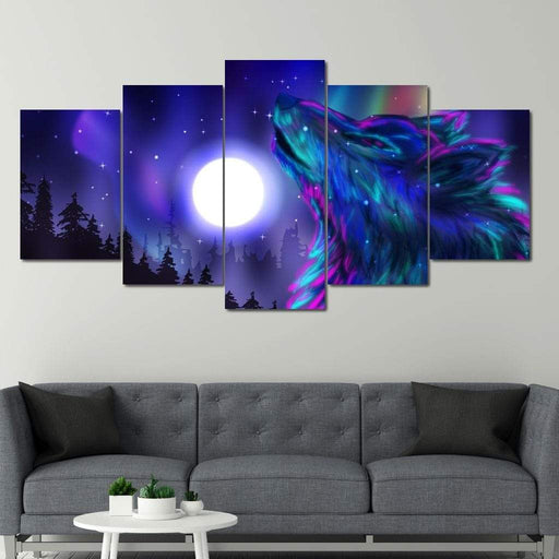 Psychedelic Wolf - Canvas Print - trippy wall art featuring a lone wolf and bright full moon - this home decor is the perfect gift for your friends | NicheCanvas