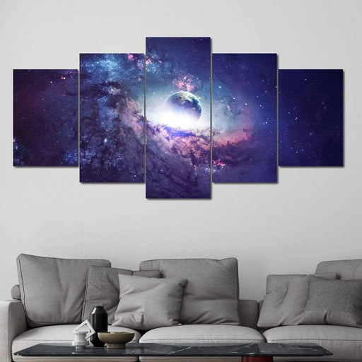 Illustrious Universe - Canvas Print - 5 panel wall art featuring a planet and the stunning galaxy - this breathtaking art print will take you to another dimension | NicheCanvas
