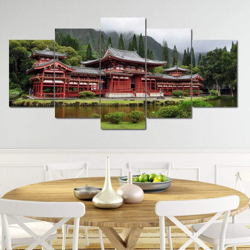 Byodo-In Buddhist Japanese Temple - Canvas Print - photorealistic Japanase wall art of temple kyoto - this art decor is perfect to hang in your office | NicheCanvas