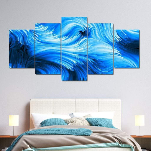 Blue Motion - Canvas Print - blue 5 panel wall art of abstract flowing energy - this artwork brings peace to your living space and creates a warmer environment | NicheCanvas