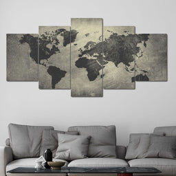 WORLD MAP - 5 PANELS SET NO PUSH NO EDIT - NicheCanvas