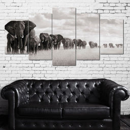 Elephants Walking Multi Panel Canvas Wall Art - NicheCanvas