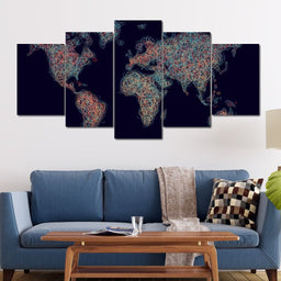 World Map - Circles Multi Panel Canvas Wall Art - NicheCanvas
