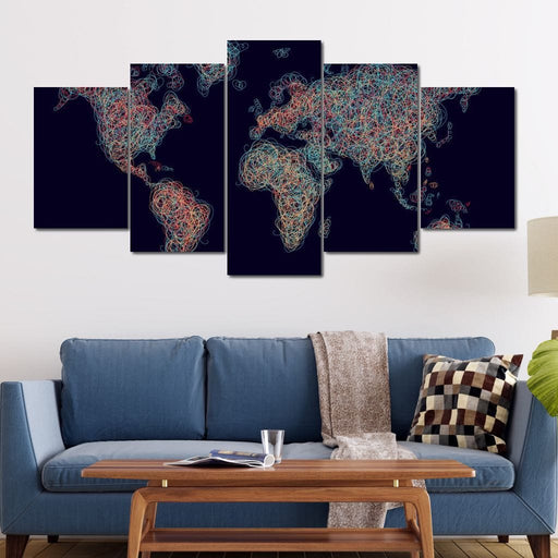 World Map - Circles - Canvas Print - modern wall art of the map of the world made using colorful circle lines - this art piece will capture the attention of anyone in the room | NicheCanvas