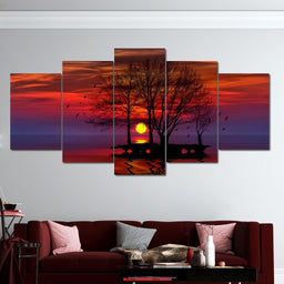 Exultant Sunset Multi Panel Canvas Wall Art - NicheCanvas