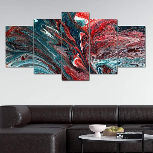 Multicolor Pouring - Canvas Print - abstract wall art of a blue and red painting creating a marble effect - the vibrant colors of this art print makes it the perfect home decor | NicheCanvas