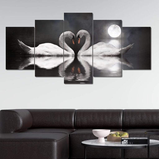 Swan Couple Full Moon Canvas Print