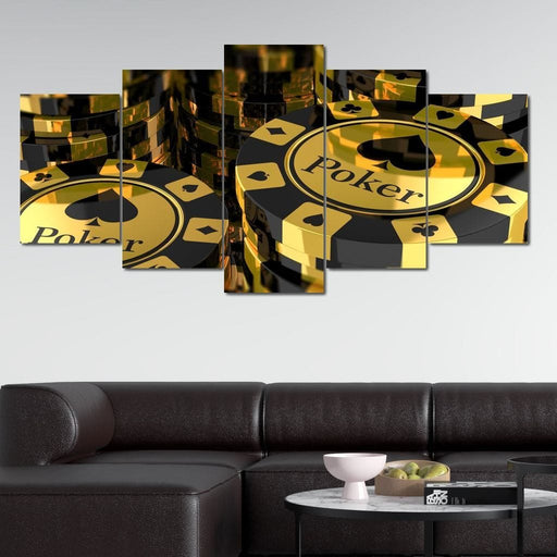 Poker Chips - Canvas Print - unique wall art of the golden poker chips ready to hang - this wall decor is perfect for you entertainment room | NicheCanvas