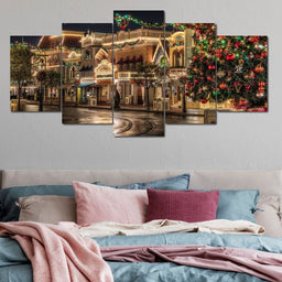 Christmas Market Multi Panel Canvas Wall Art - NicheCanvas