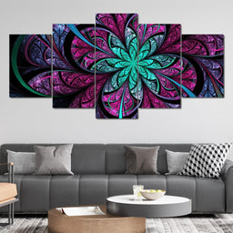 Dark Purple and Blue Fractal Flower - NicheCanvas