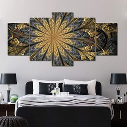 Golden Fractal Canvas Set Multi Panel Canvas Wall Art - NicheCanvas