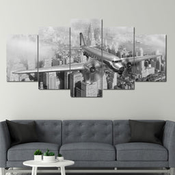 DC-3 Over New York Multi Panel Canvas Wall Art - NicheCanvas