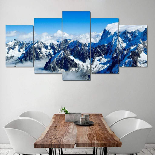 Mont Blanc - Canvas Print - photorealistic wall art of the beautiful mountain and a sea of clouds - this stunning painting of the view during winter season brings peace | NicheCanvas