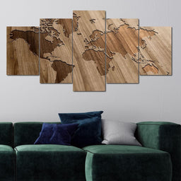 World Map - Timber Multi Panel Canvas Wall Art - NicheCanvas