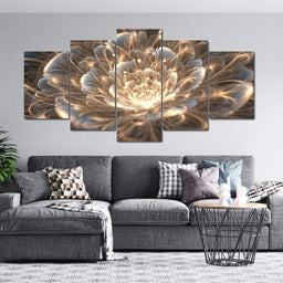 Golden Rays Fractal Flower Multi Panel Canvas Wall Art - NicheCanvas