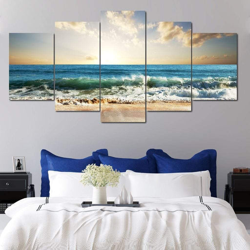 Diamond Beach - Canvas Print - relaxing wall art of the beautiful blue beach and the amazing sunset - this home decor is the perfect gift for anyone who loves the beach | NicheCanvas