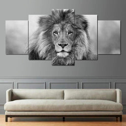 Black And White Lion Multi Panel Canvas Wall Art - NicheCanvas
