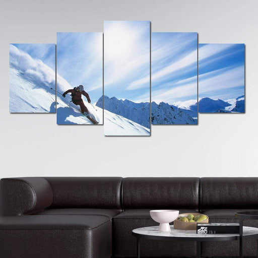 Ski Heaven - Canvas Print - 5 panel wall art of a brave man skiing on a beautiful day - this unique wall decor creates a calming scene on any room | NicheCanvas